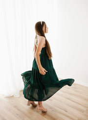 Clara Chiffon Girls Maxi Dress Forest Green - A Little Lacey