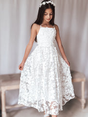 Clarissa White 3D Flower Girl Dress - A Little Lacey