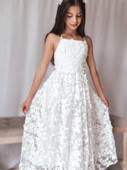 Clarissa White 3D Flower Girl Dress - A Little Lacey