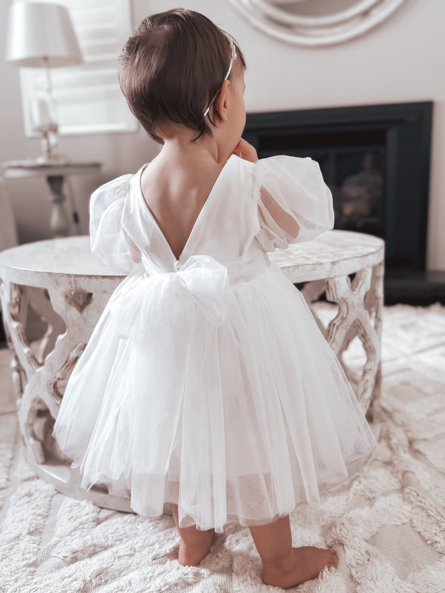 knee length dresses for ladies Clementine White Flower Girl Dress – A Little Lacey