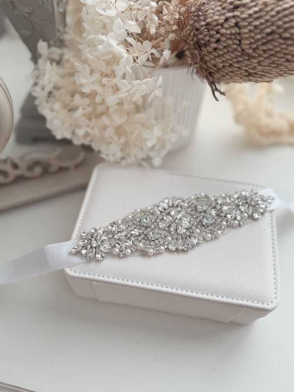Girls Diamante Sash Belt - White - All Products