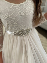 Girls Diamante Sash Belt - White - A Little Lacey