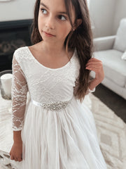 Girls Diamante Sash Belt - White - A Little Lacey
