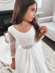 Girls Diamante Sash Belt - White - A Little Lacey