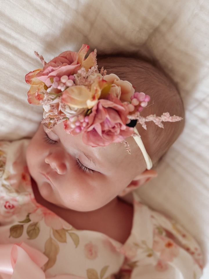 Dahlia baby girls flower headband