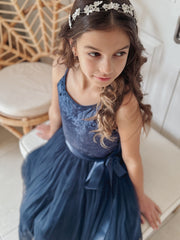 Ebony Girls Velvet Dress - Navy - A Little Lacey