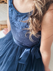 Ebony Girls Velvet Dress - Navy - A Little Lacey