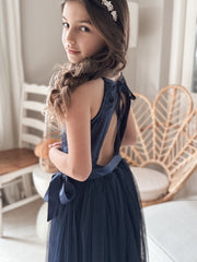 Ebony Girls Velvet Dress - Navy - A Little Lacey