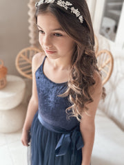 Ebony Girls Velvet Dress - Navy - A Little Lacey