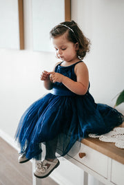 Ebony Girls Velvet Dress - Navy - A Little Lacey