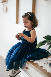 Ebony Girls Velvet Dress - Navy - A Little Lacey