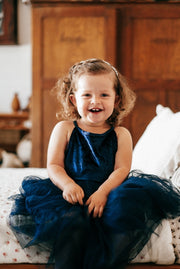 Ebony Girls Velvet Dress - Navy - A Little Lacey