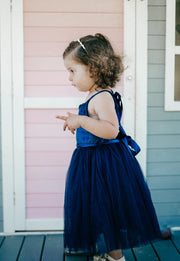 Ebony Girls Velvet Dress - Navy - A Little Lacey