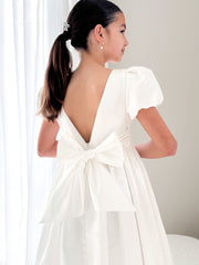 Elise Girls Full Length White Satin Dress - A Little Lacey