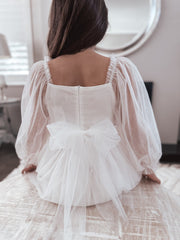 Ellie Long Sleeve Girls White Dress - A Little Lacey