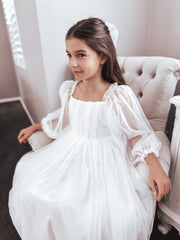 Ellie Long Sleeve Girls White Dress - A Little Lacey