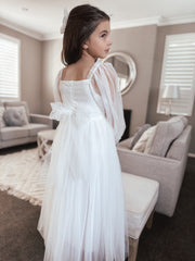 Ellie Long Sleeve Girls White Dress - A Little Lacey