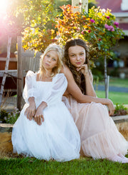 Ellie Long Sleeve Girls White Dress - A Little Lacey