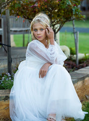 Ellie Long Sleeve Girls White Dress - A Little Lacey