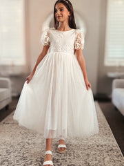 Eva Girls Embroidered Ivory Dress - A Little Lacey