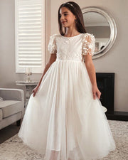 Eva Girls Embroidered Ivory Dress - A Little Lacey