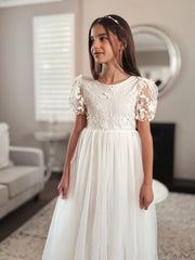 Eva Girls Embroidered Ivory Dress - A Little Lacey