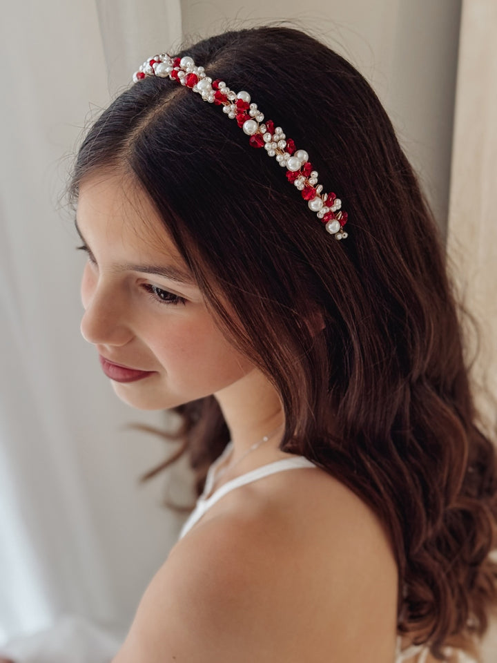 Evelyn Girls Christmas Pearl Headband