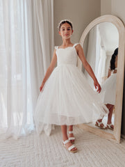 Ella Rose White Girls Tie-Back Dress - A Little Lacey