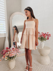 Elodie Champagne Girls Satin Dress - A Little Lacey
