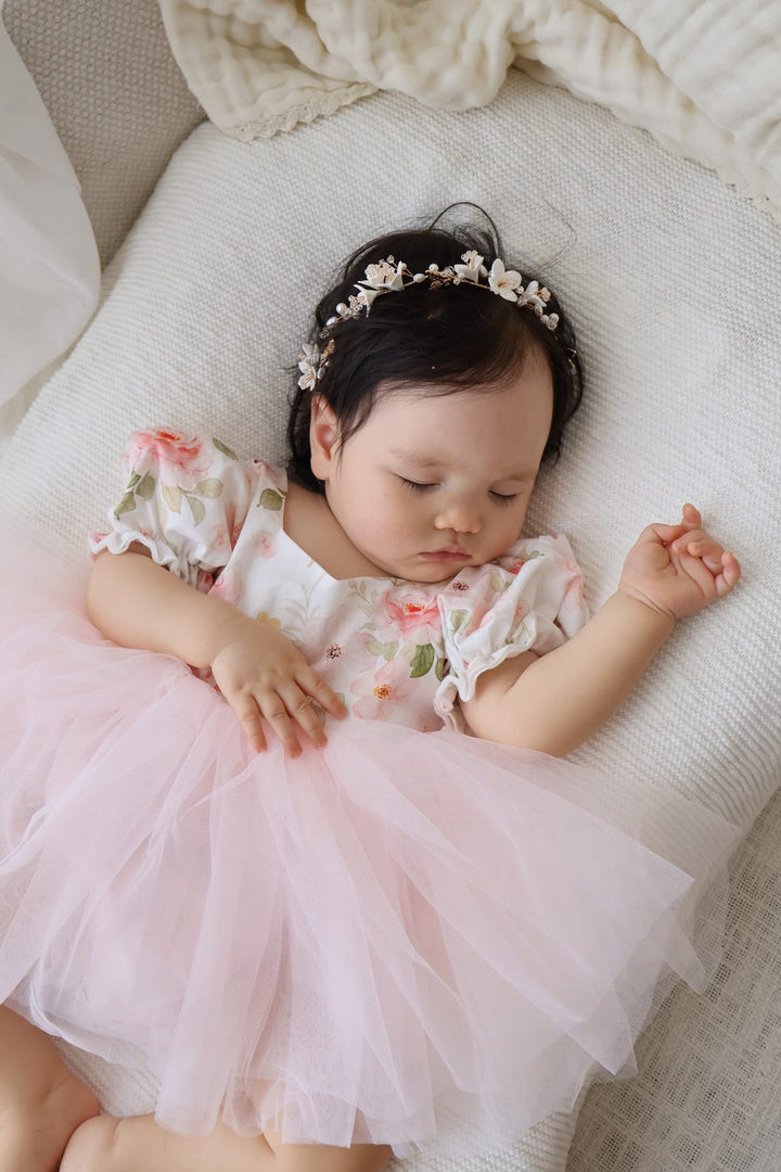 Eloise baby girls tulle romper floral bodice pink tulle skirt