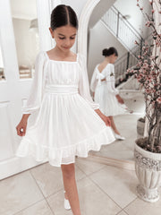 Freya Girls White Flower Girl Dress - A Little Lacey