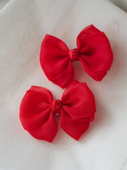 Red Girls Pigtail Bows - A Little Lacey