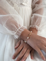 Gold Cross & Pearls Girls Bracelet - A Little Lacey