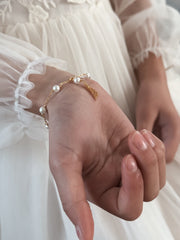 Gold Cross & Pearls Girls Bracelet - A Little Lacey