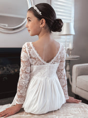 Hailey Girls Long Sleeve White Lace Dress - A Little Lacey