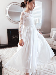 Hailey Girls Long Sleeve White Lace Dress - A Little Lacey