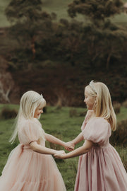 Lucy Girls Puff Sleeve Dress - Dusty Pink - A Little Lacey
