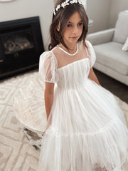 Harmony Puff Sleeve Girls White Dress - A Little Lacey