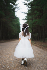 Harmony Puff Sleeve Girls White Dress - A Little Lacey