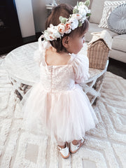 Harper Puff Sleeve Pink Baby Romper - A Little Lacey