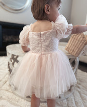 Harper Puff Sleeve Pink Baby Romper - A Little Lacey