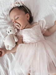 Harper Puff Sleeve Pink Baby Romper - A Little Lacey