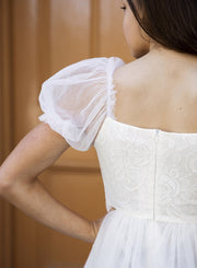 Harper Puff Sleeve White Girls Dress - A Little Lacey