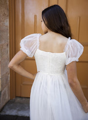 Harper Puff Sleeve White Girls Dress - A Little Lacey