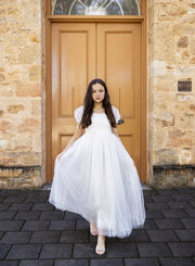 Harper Puff Sleeve White Girls Dress - A Little Lacey