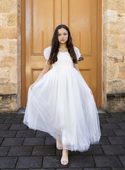 Harper Puff Sleeve White Girls Dress - A Little Lacey