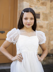 Harper Puff Sleeve White Girls Dress - A Little Lacey