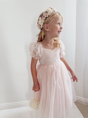 Harper Puff Sleeve Pink Girls Dress - A Little Lacey