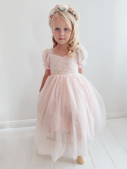 Harper Puff Sleeve Pink Girls Dress - A Little Lacey