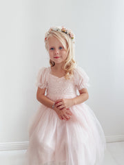 Harper Puff Sleeve Pink Girls Dress - A Little Lacey